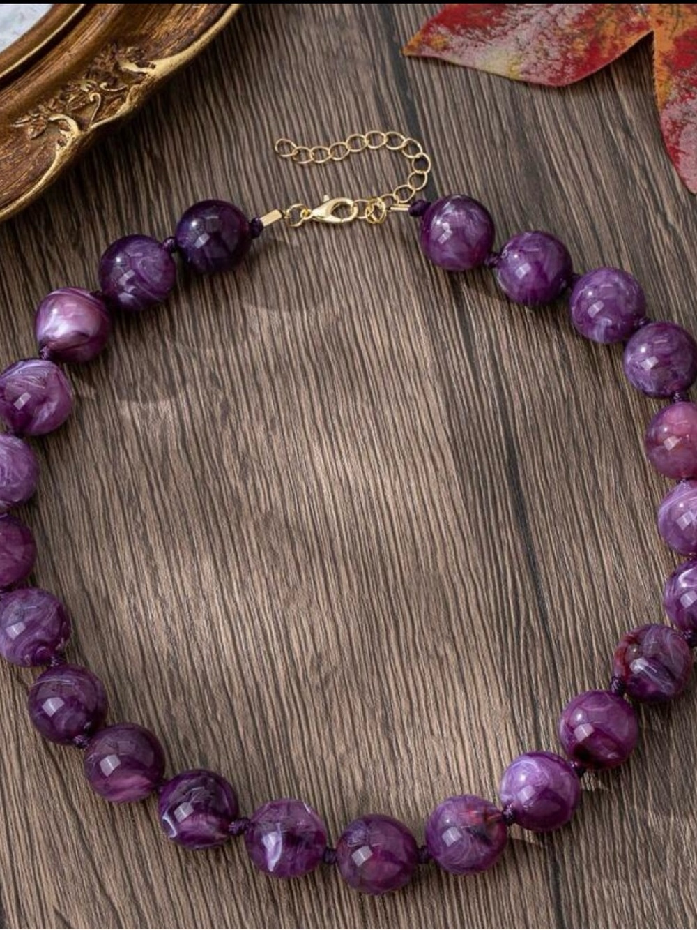 Purple Beaded Statement Necklace - Unbranded
